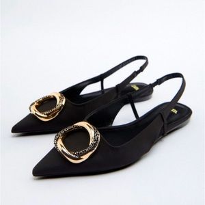Zara Embellished Flat Slingback Shoes size EU 36/ US 6